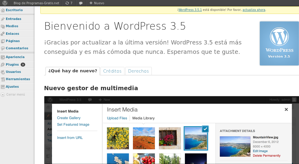 Panel de WordPress del blog de Programas-Gratis.net