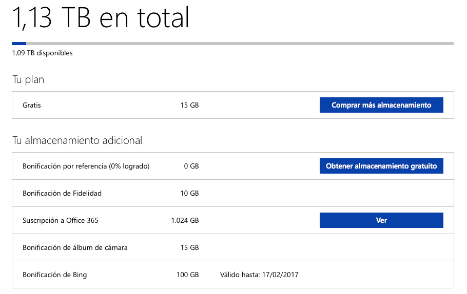 Espacio en OneDrive